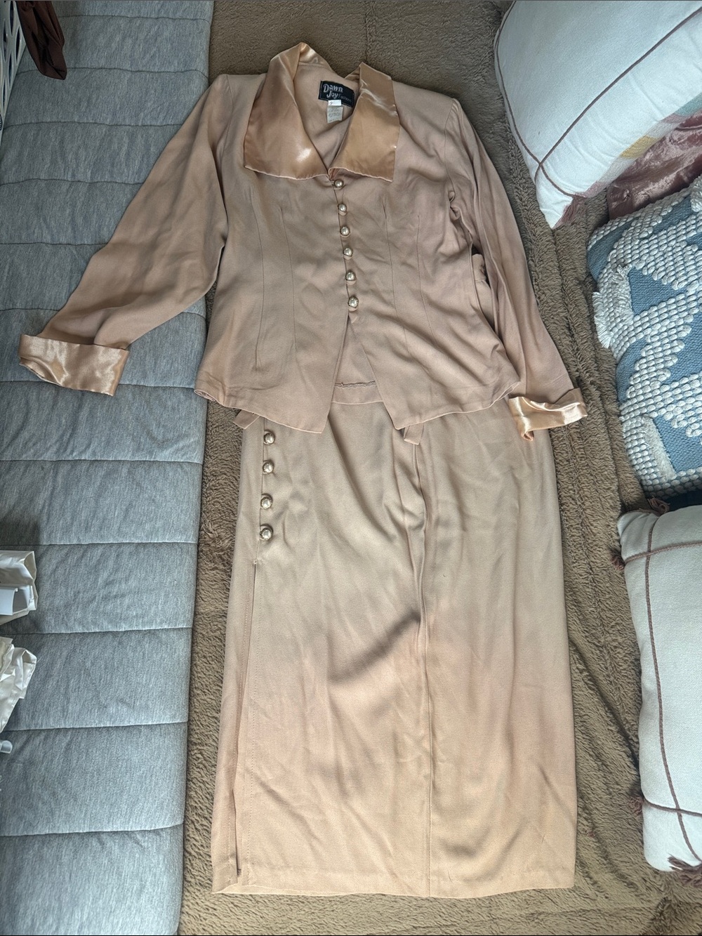 Classic Long Sleeve Two-Piece Dress Set in Champagne Beige
